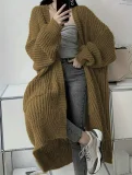 Loose and Versatile Lazy Style Long-sleeved Knitted Cardigan Sweater Jacket