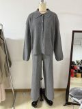 Solid Color Simple Knitted Cardigan High Waist Casual Pants Set