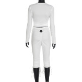 Pullover Hollow Ring Pleated Adjustable Drawstring Cropped Pants Navel-baring Suit