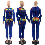 Fashion Drawstring Solid Color Ink Splash Hooded Long-sleeved Trousers Two-piece Suit