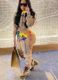 Fashion Drawstring Solid Color Ink Splash Hooded Long-sleeved Trousers Two-piece Suit