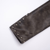 Distressed Leather Half-open Collar Zipper Rivet Waist Cropped Jacket