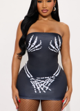 Halloween Print Strapless Off-The-Shoulder Bodycon Mini Dress