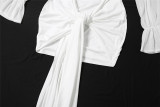 Solid Color Low-cut Neckline Long-sleeved High-waisted Hip Dress