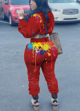 Fashion Drawstring Solid Color Ink Splash Hooded Long-sleeved Trousers Two-piece Suit