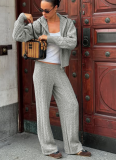 Casual Cable Knit Pants + Zipper Hoodie Jacket Two-Piece Set