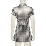 Fashionable Plaid Waist-cinching Shirt Button-down Short Dress