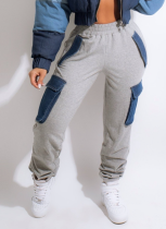 Casual Personality Faux Denim Large Pocket High Waist Overalls