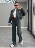 Autumn And Winter Printed Plus Velvet Zipper Sweatshirt Fashionable Casual Straight Pants Suit