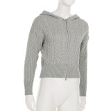 Casual Cable Knit Pants + Zipper Hoodie Jacket Two-Piece Set