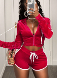 Fashionable Long-sleeved Hooded top and Waist-length Sports Shorts Set
