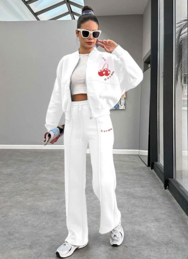 Autumn And Winter Printed Plus Velvet Zipper Sweatshirt Fashionable Casual Straight Pants Suit
