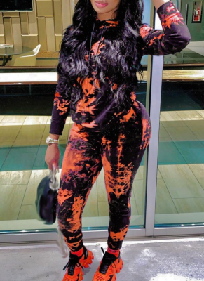 New Autumn and Winter Tie-dye Hooded Two-piece Suit