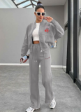Autumn And Winter Printed Plus Velvet Zipper Sweatshirt Fashionable Casual Straight Pants Suit