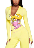 Casual Print Hooded Zip-Up Jacket Low-Rise Trousers Tracksuit