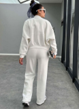Autumn And Winter Printed Plus Velvet Zipper Sweatshirt Fashionable Casual Straight Pants Suit