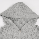 Casual Cable Knit Pants + Zipper Hoodie Jacket Two-Piece Set