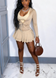 Fashionable Tennis Sports Culottes Pleated Skirt Three-piece Set
