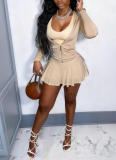 Fashionable Tennis Sports Culottes Pleated Skirt Three-piece Set