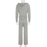 Casual Cable Knit Pants + Zipper Hoodie Jacket Two-Piece Set