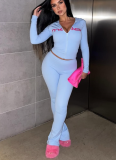 Solid Color Letter Print Cropped Hooded Top Sexy Tights Set