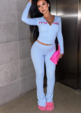 Solid Color Letter Print Cropped Hooded Top Sexy Tights Set