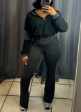 Casual Twisted Stripe Sweatshirt Spliced ​​Hooded Flared Pants Two-piece Suit