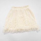 Sexy Knitted Off-the-Shoulder Long-Sleeved Fashionable Tassel Miniskirt Suit