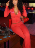 Solid Color Letter Print Cropped Hooded Top Sexy Tights Set