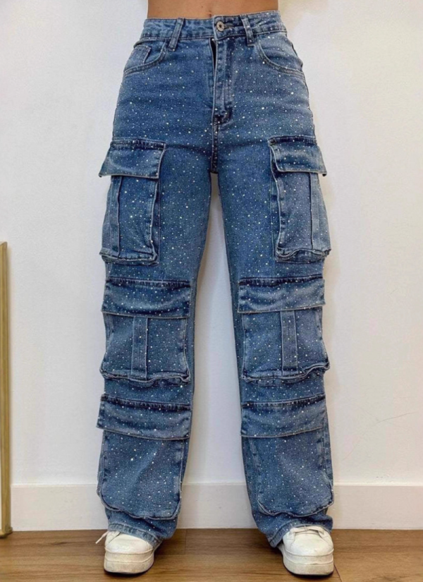Fashionable Street Style Pocket Diamond Casual Jeans
