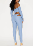 Hot Girl One-Shoulder Long-Sleeved Cropped Top Hollowed Tights Set