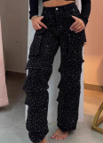 Fashionable Street Style Pocket Diamond Casual Jeans