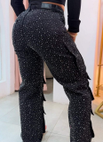 Fashionable Street Style Pocket Diamond Casual Jeans