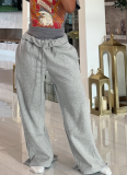 Solid Color Basic Style Wide-leg Slit Elastic Waist Casual Sweatpants