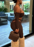 Hot Girl One-Shoulder Long-Sleeved Cropped Top Hollowed Tights Set