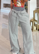 Solid Color Basic Style Wide-leg Slit Elastic Waist Casual Sweatpants