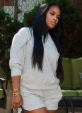 Long-Sleeved Crew Neck Sweatshirt With Pocket Drawstring Shorts Casual Two-Piece Suit
