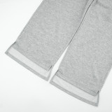 Solid Color Basic Style Wide-leg Slit Elastic Waist Casual Sweatpants