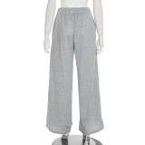 Solid Color Basic Style Wide-leg Slit Elastic Waist Casual Sweatpants