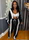 Colorblock Zippered Cardigan Wide-Leg Drawstring Track Pants Two-Piece Set