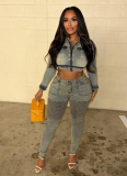 High-Waisted High-Elastic Slim-Fit Hip-Lifting Trendy Trousers Two-Piece Set