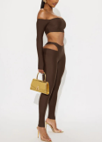 Hot Girl One-Shoulder Long-Sleeved Cropped Top Hollowed Tights Set