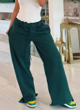 Solid Color Basic Style Wide-leg Slit Elastic Waist Casual Sweatpants