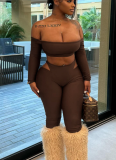 Hot Girl One-Shoulder Long-Sleeved Cropped Top Hollowed Tights Set