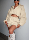 Fashionable Hooded Long-sleeved Solid Color Simple Arm-wrapped Short Skirt Suit