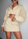 Fashionable Hooded Long-sleeved Solid Color Simple Arm-wrapped Short Skirt Suit