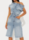 Fashionable Strapless One-Shoulder Slim-Fit Denim Casual Jumpsuit