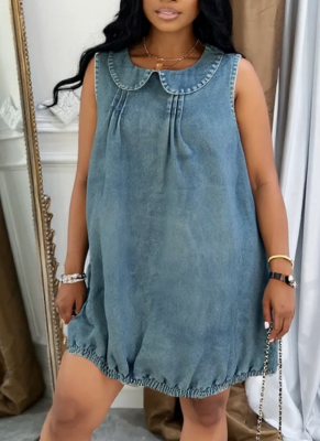 New Style Baby Doll Collar Sleeveless Denim Dress