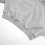 Solid Color Casual Long-sleeved Sweatshirt Top Loose Three-quarter Shorts Suit