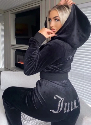 Fashionable Hot Diamond Korean Velvet Casual Two-piece Set